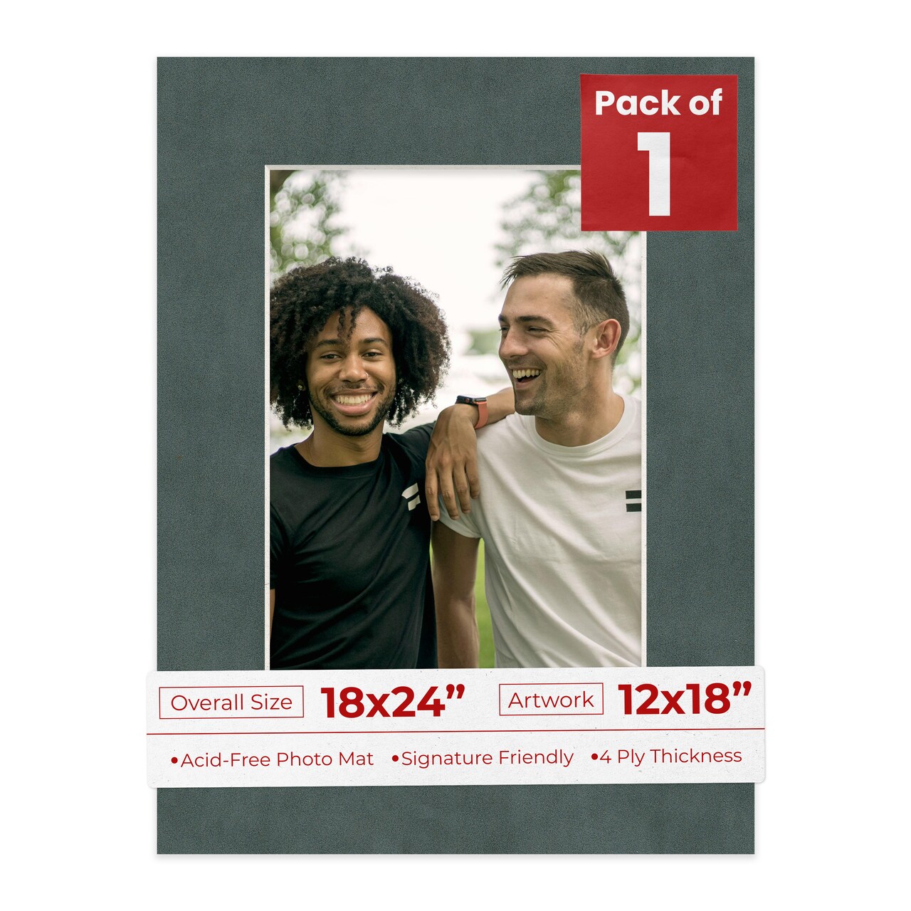 Dark Grey Suede Mat Board for 18x24 Frames - Fits 12x18 Photos